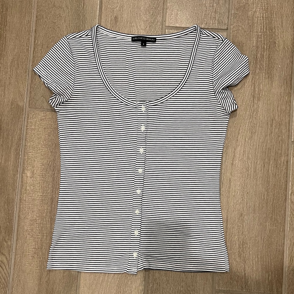 Women’s Harlowe & Graham Button-front Striped Top | Size Small